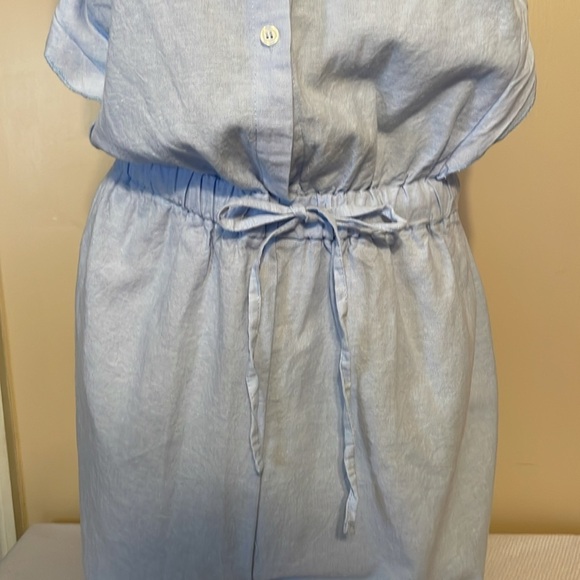 Saks Fifth Avenue women’s romper large 12 14 jumper jumpsuit linen blue ruffle - Picture 4 of 8